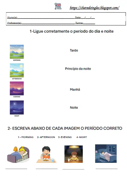 Plano de aula com períodos do dia em inglês