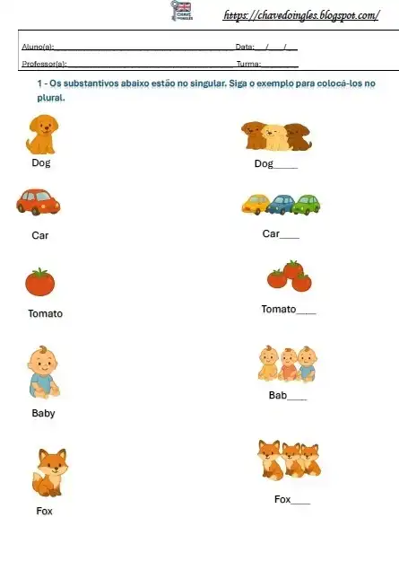 Plano de aula com plural de substantivos em inglês