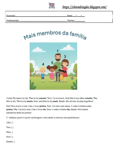 Plano de aula com mais membros da família em inglês