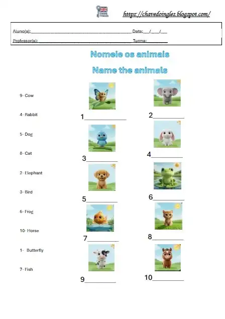 Plano de aula com nomes de animais em inglês