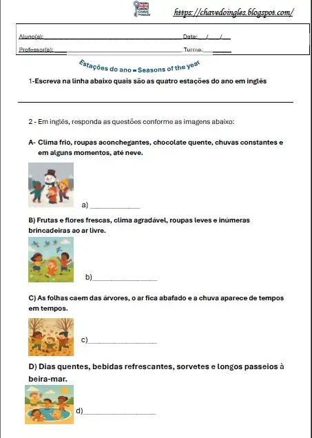 Plano de aula para escrever as estações do ano em inglês