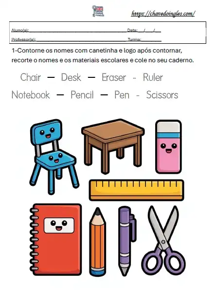 Itens da sala de aula em inglês