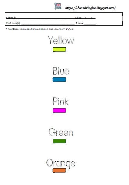 Atividade de inglês para 1º ano