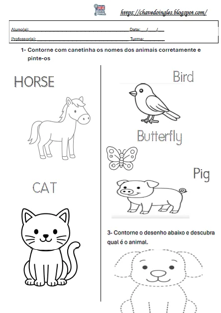 Atividade de inglês para 1º ano