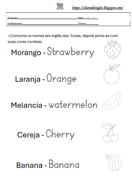 Atividade de inglês para 1º ano