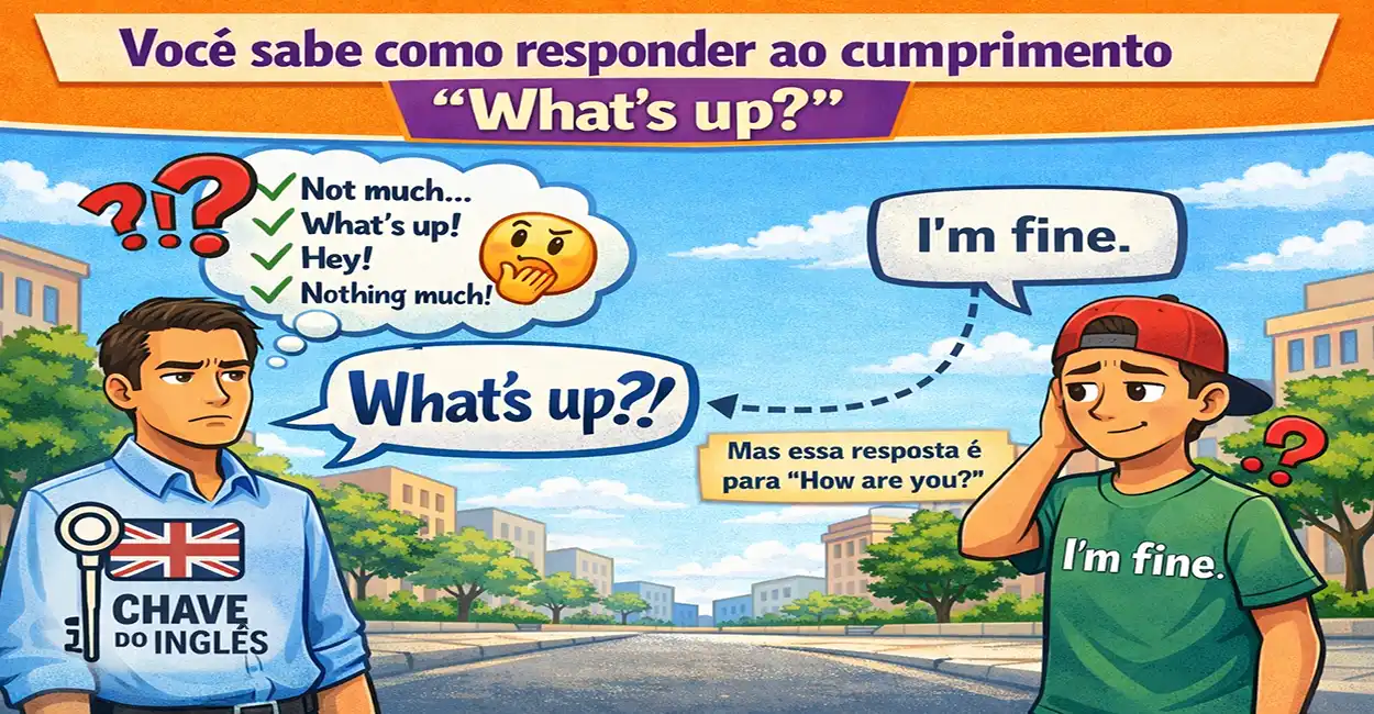 Ilustração sobre a pergunta What's up? e como responder - diálogo em inglês